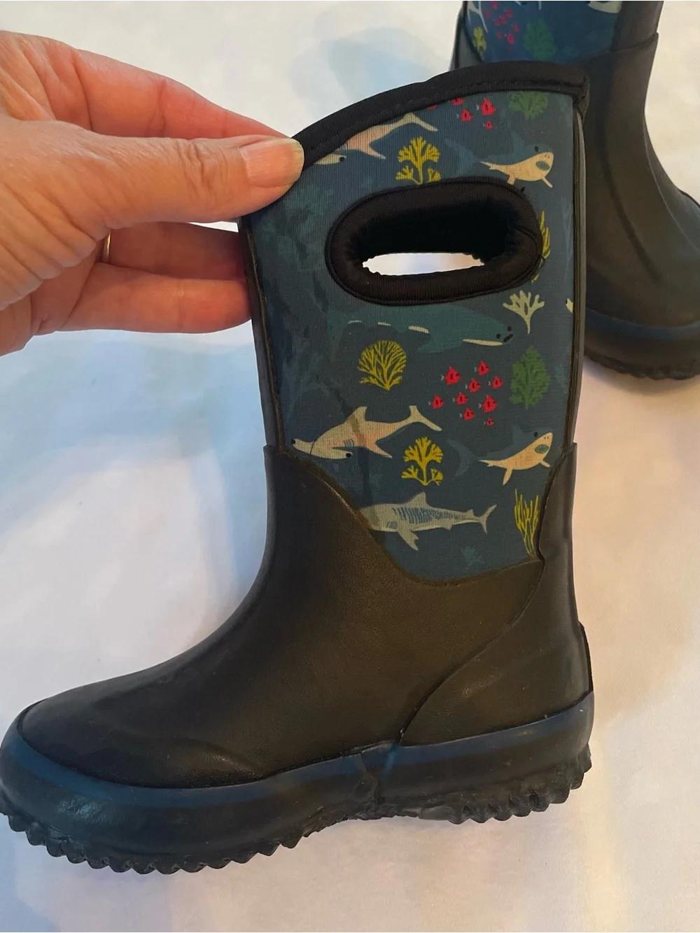 Lone Cone Waterproof Kids Shark Neoprene Mud Boots - Blue/Black, Size 6